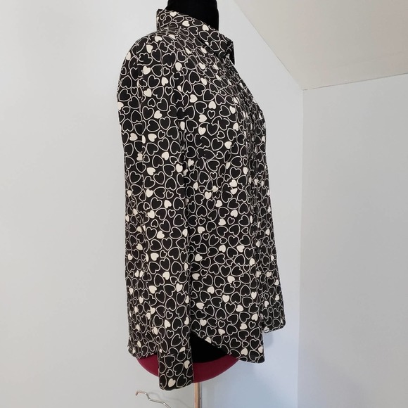 Coldwater Creek Women's Black/ Cream Heart Print blouse Sz large - Picture 2 of 10